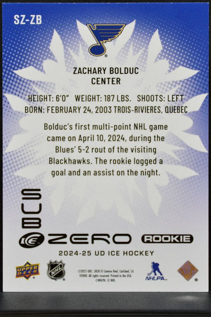 2024-25 UD Ice Sub Zero Rookies Zachary Bolduc SZ-ZB Blues RC /499 0823