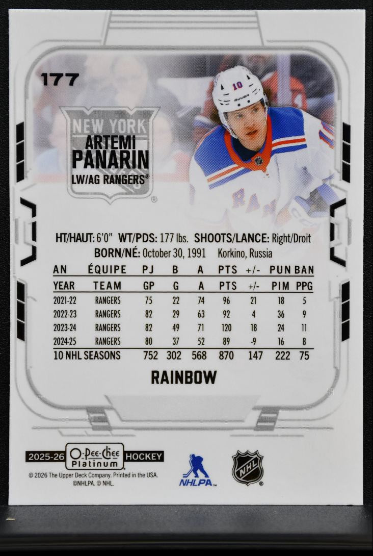 2025-26 O-Pee-Chee Platinum Rainbow Artemi Panarin 177 New York Rangers 3758