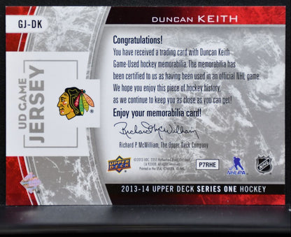 2013-14 Upper Deck Series 1 UD Game Jerseys Duncan Keith Blackhawks Jersey 7092