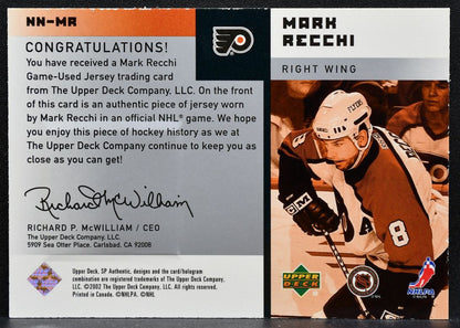 2001-02 SP Authentic Notable Numbers Mark Recchi Flyers 0288/1010 Jersey 6212