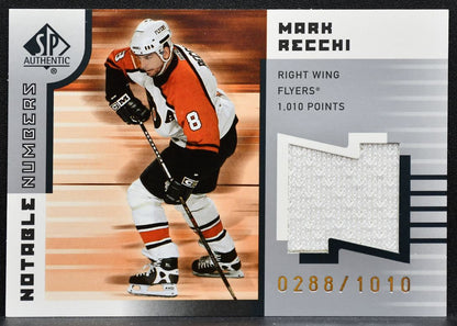 2001-02 SP Authentic Notable Numbers Mark Recchi Flyers 0288/1010 Jersey 6212