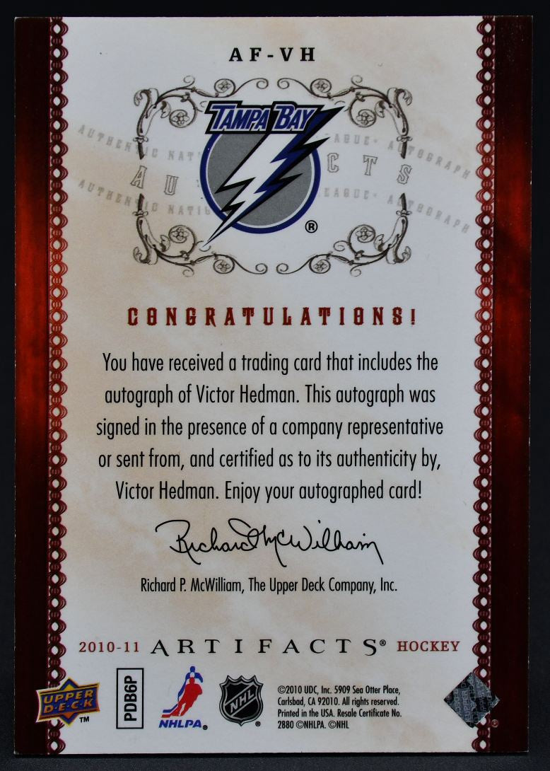 2010-11 UD Artifacts Autofacts Victor Hedman AF-VH Auto