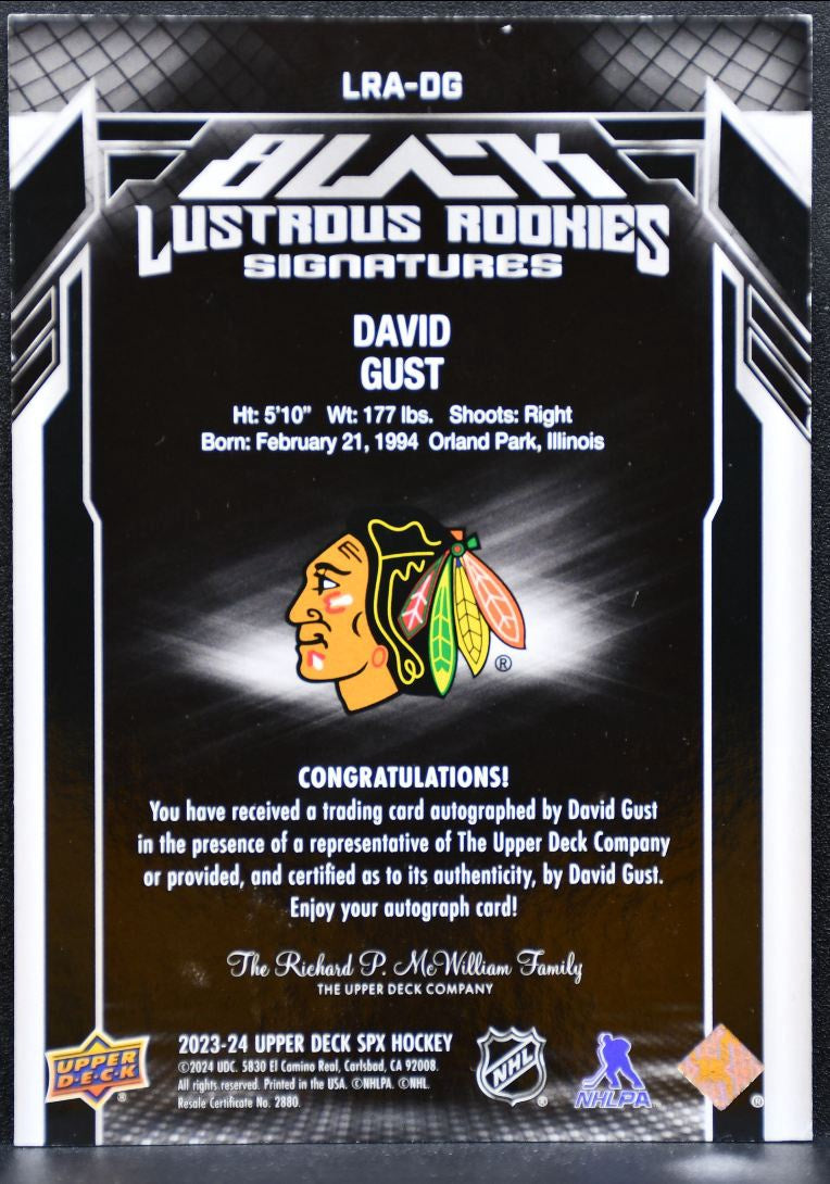 2023-24 SPx Black Lustrous Rookie Sigs Gust Blackhawks RC Auto /299 5141