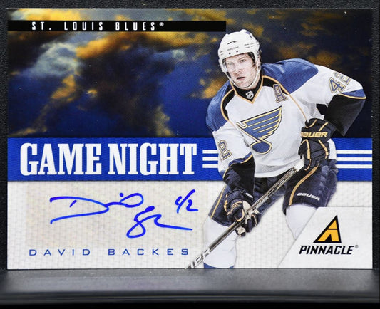 2011-12 Panini Pinnacle Game Night Materials David Backes 23 Blues Auto 7086