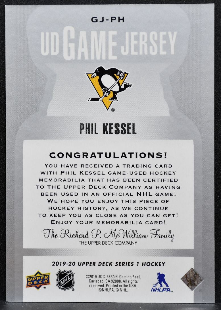 2019-20 Upper Deck Ice Jersey Relics Phil Kessel Arizona Coyotes Jersey 6526