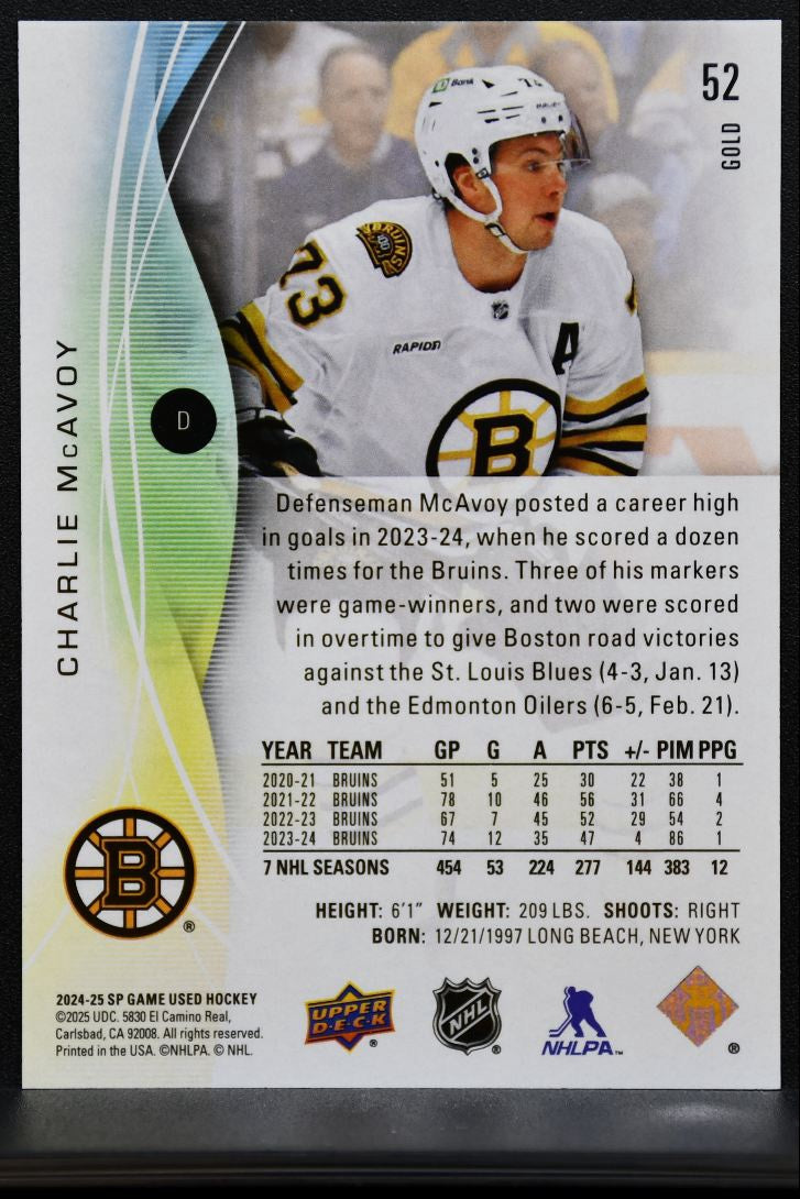 2024-25 SP Game Used Gold Charlie McAvoy 52 Boston Bruins 046/149 7573