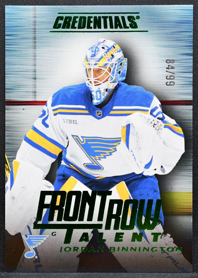 2025-26 UD Credentials Front Row Talent Green Jordan Binnington Blues 84/99 8549