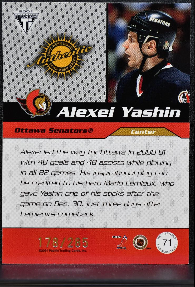 2000-01 Pacific Private Stock Titanium Draft Day Jerseys Yashin /285 Jersey 0321