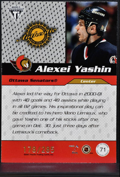 2000-01 Pacific Private Stock Titanium Draft Day Jerseys Yashin /285 Jersey 0321