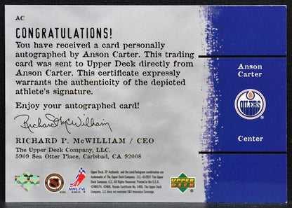 2000-01 SP Authentic Sign of the Times Anson Carter AC Edmonton Oilers Auto 5736