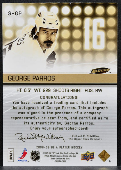 2008-09 Be A Player Signatures George Parros S-GP Anaheim Ducks Auto 7354