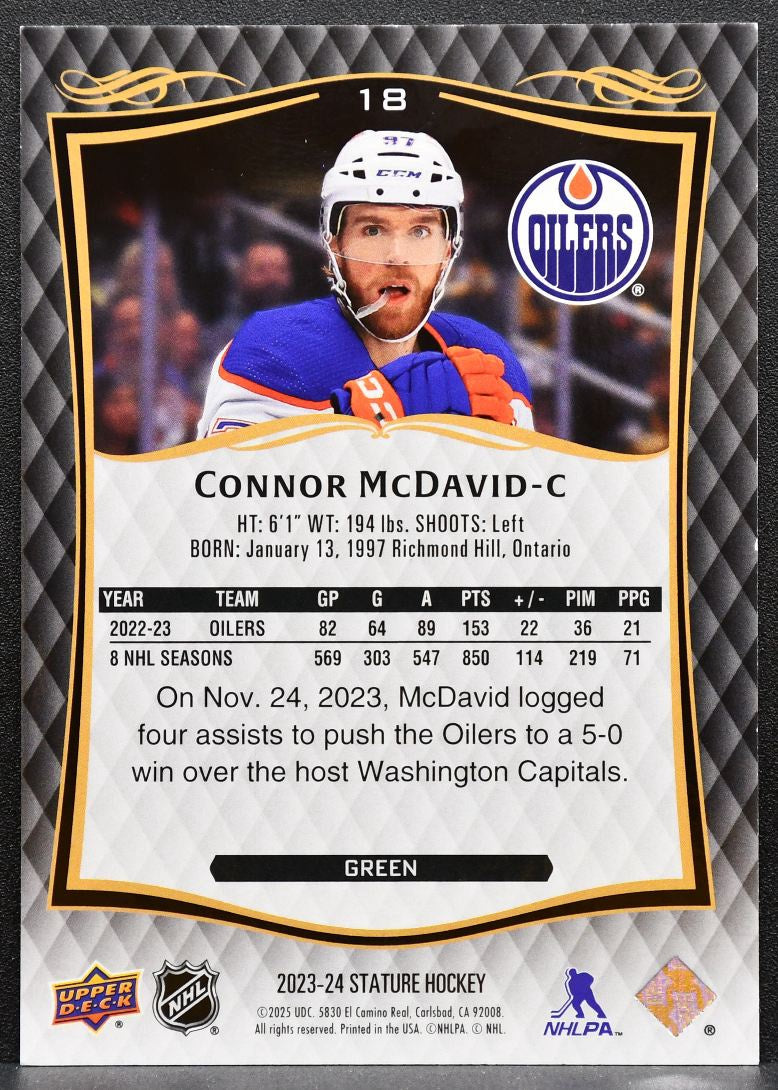 2023-24 Upper Deck Stature Green Connor McDavid 18 Edmonton Oilers 321/375 8723