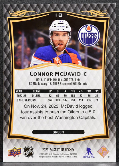 2023-24 Upper Deck Stature Green Connor McDavid 18 Edmonton Oilers 321/375 8723