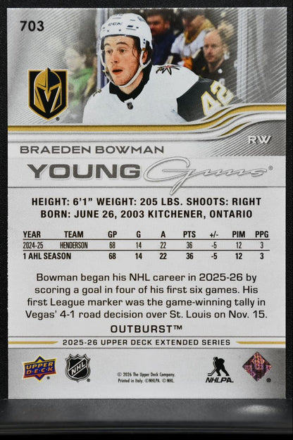 2025-26 UD Extended Series Young Guns Outburst Braeden Bowman RC 3147