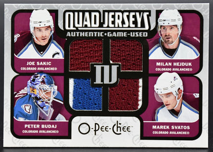 2007-08 OPC Quad Jerseys Sakic/Hejduk/Svatos/Budaj QM-SHSB Jersey