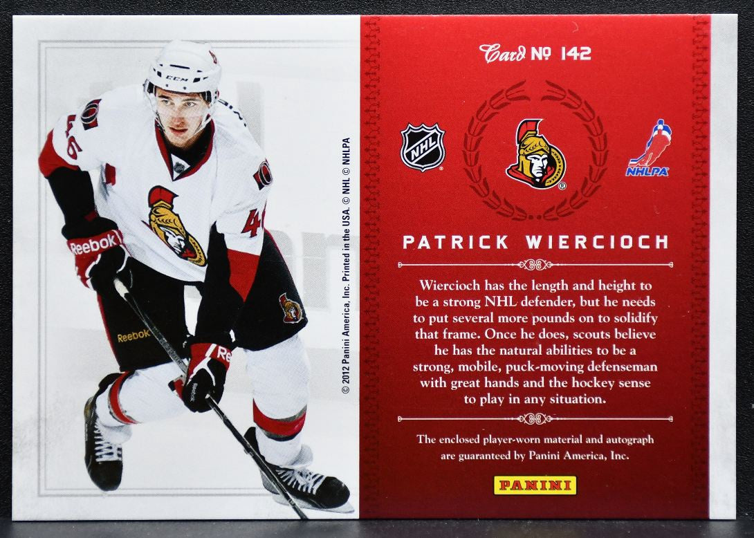 2011-12 Panini Rookie Treasures Auto Wiercioch RC Auto 386/499 Jersey 8605