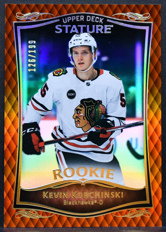 2023-24 UD Stature RC Orange Kevin Korchinski 46 Chicago Blackhawks RC 126/199 9257