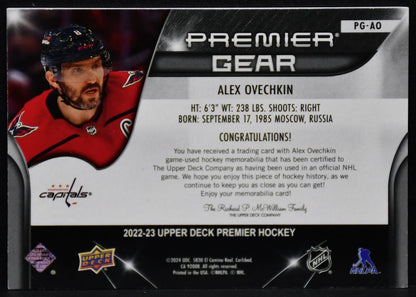 2022-23 UD Premier Alex Ovechkin PG-AO Washington Capitals 44/49 Jersey