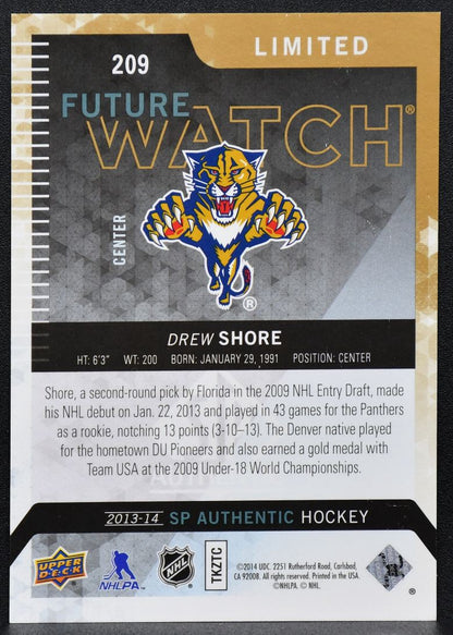 2013-14 SP Authentic Future Watch Limited Drew Shore 209 Panthers RC 21/25 5272
