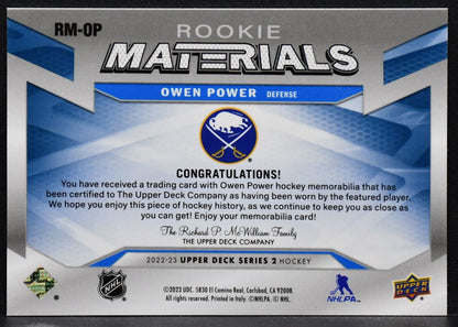 2022-23 UD Series 2 Rookie Materials Owen Power RM-OP Buffalo Sabres RC Jersey
