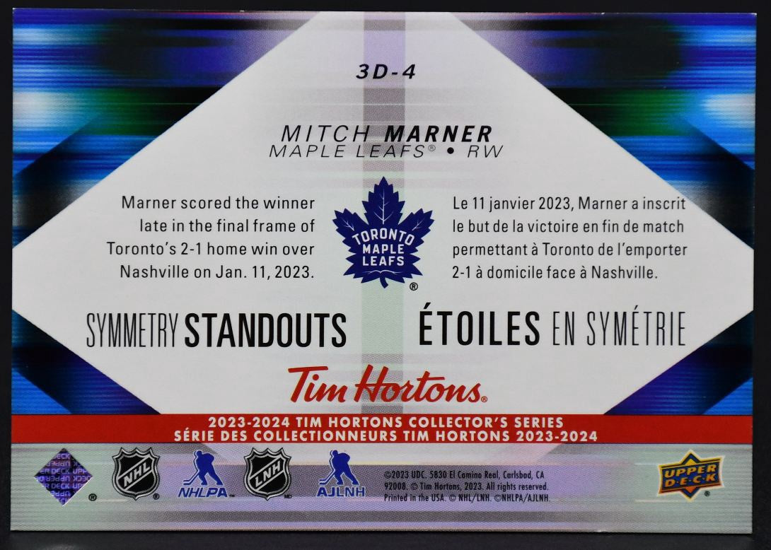 2023-24 UD Tim Hortons Mitch Marner 3D-4 Toronto Maple Leafs