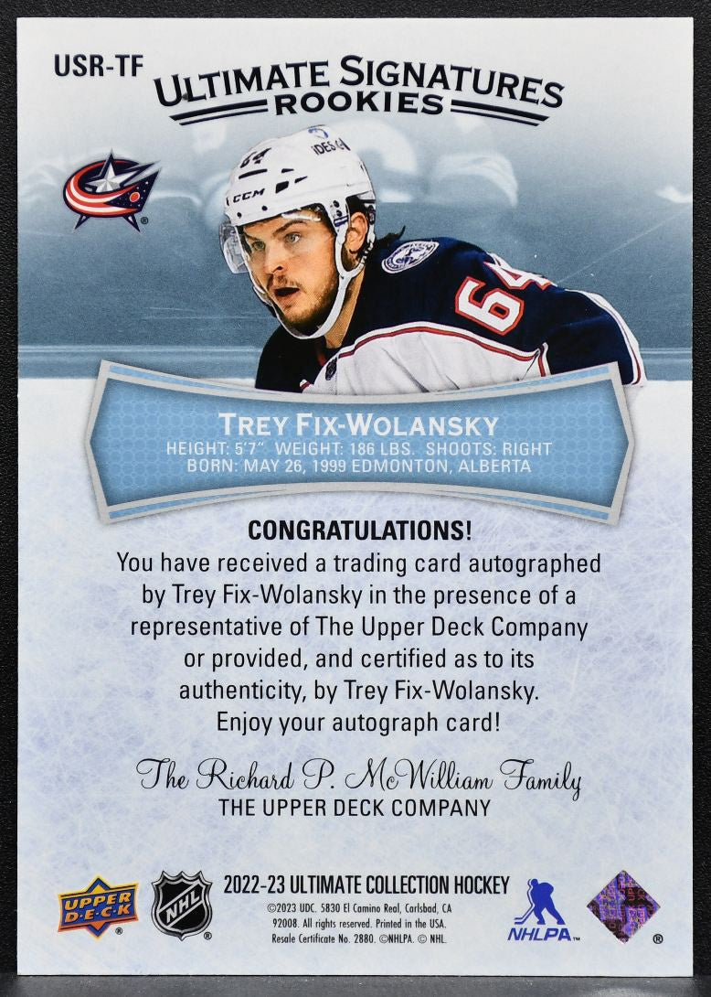 2022-23 UD Ultimate Collection Signatures Rookies Fix-Wolansky RC Auto 3321