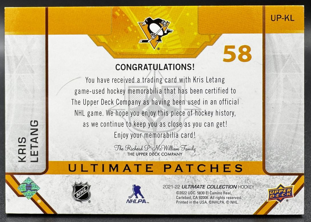 2021-22 Ultimate Collection Patches Kristopher Letang /5 Patch