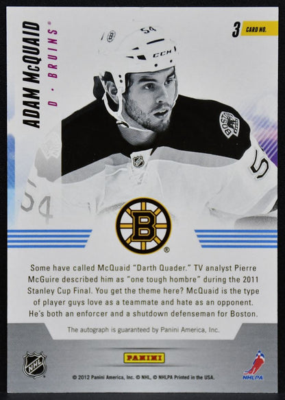 2011-12 Panini Titanium New Wave Autographs Adam McQuaid 3 Bruins Auto 7716