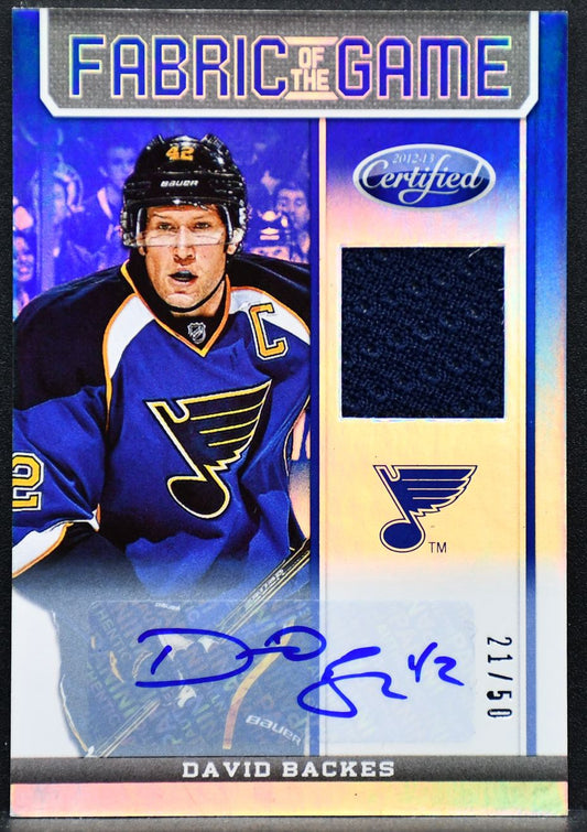 2012-13 Panini Fabric of the Game Mirror Blue Jersey Autographs David Backes