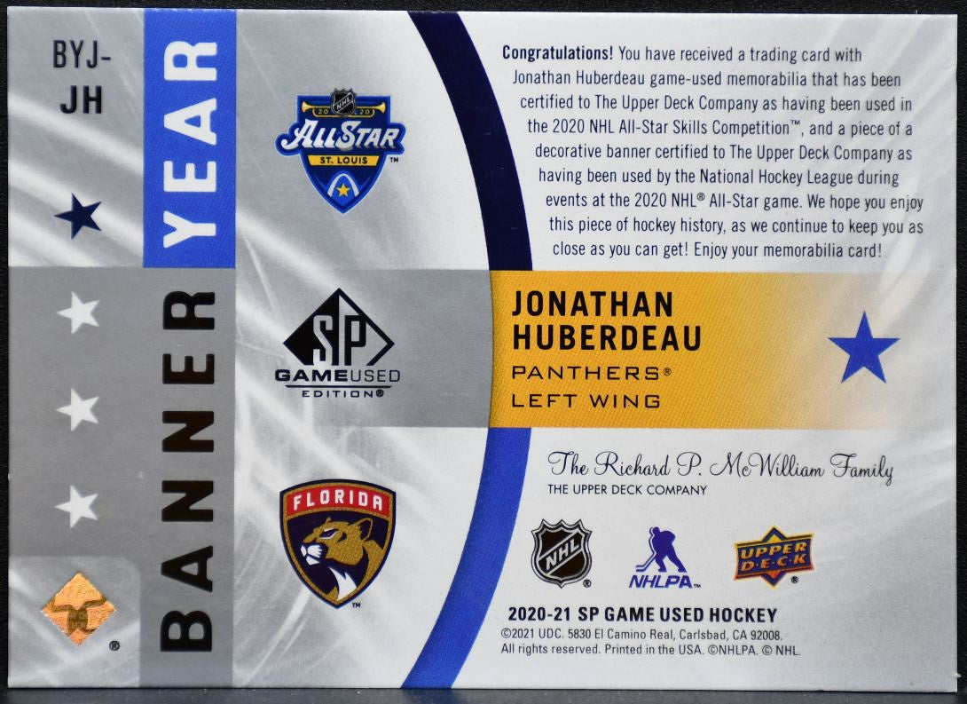 2020-21 SP GU 2020 ASG Banner Year Huberdeau Panthers Jersey 3345