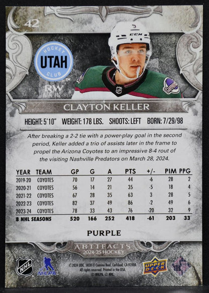 2024-25 UD Artifacts Purple Clayton Keller 42 Utah Hockey Club 25/25