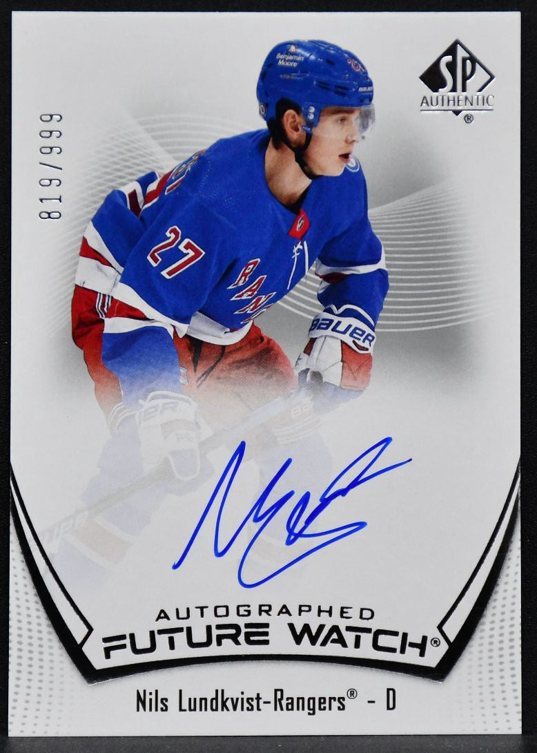 21-22 SP Authentic Future Watch Auto Nils Lundkvist 141 Rangers RC Auto 819/999 5488
