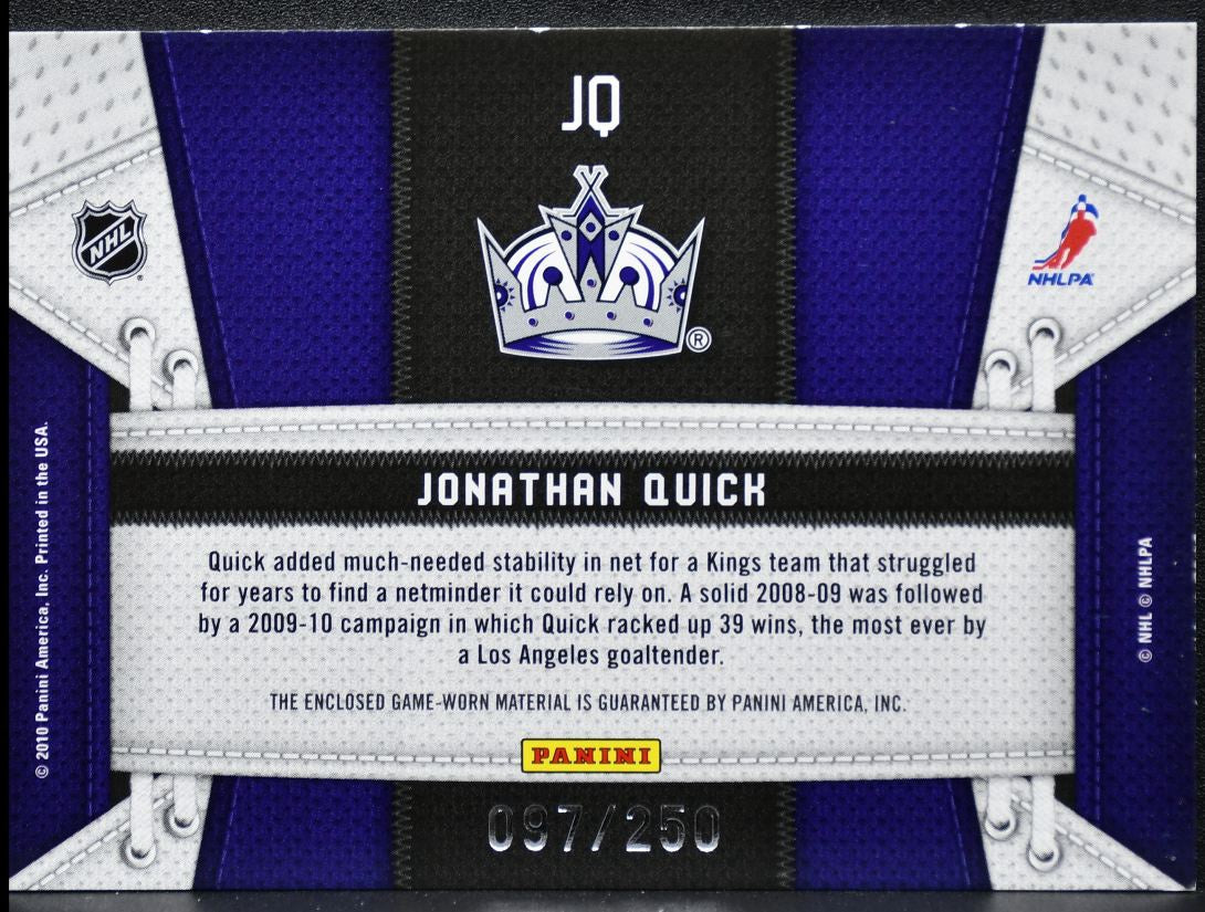 2010-11 Panini Certified Fabric of the Game Jonathan Quick JQ /250 Jersey 0758