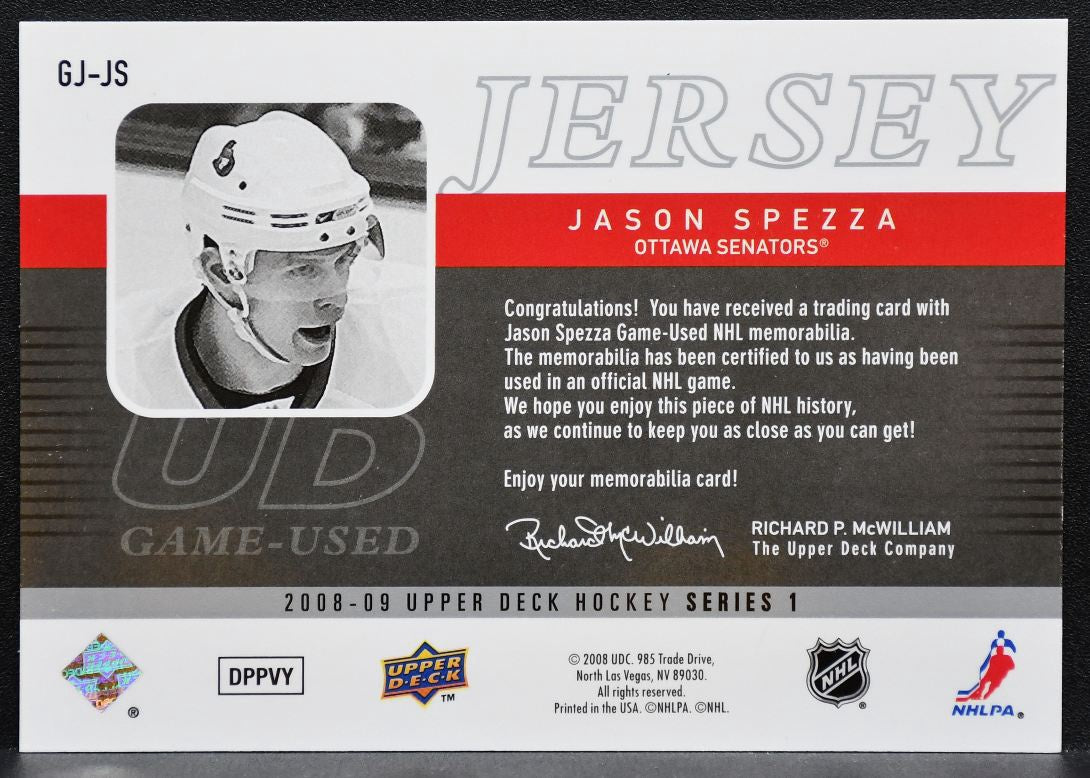 2008-09 UD Series 1 UD Game-Used Jersey Jason Spezza GJ-JS Senators Jersey 0318