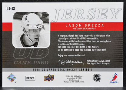 2008-09 UD Series 1 UD Game-Used Jersey Jason Spezza GJ-JS Senators Jersey 0318