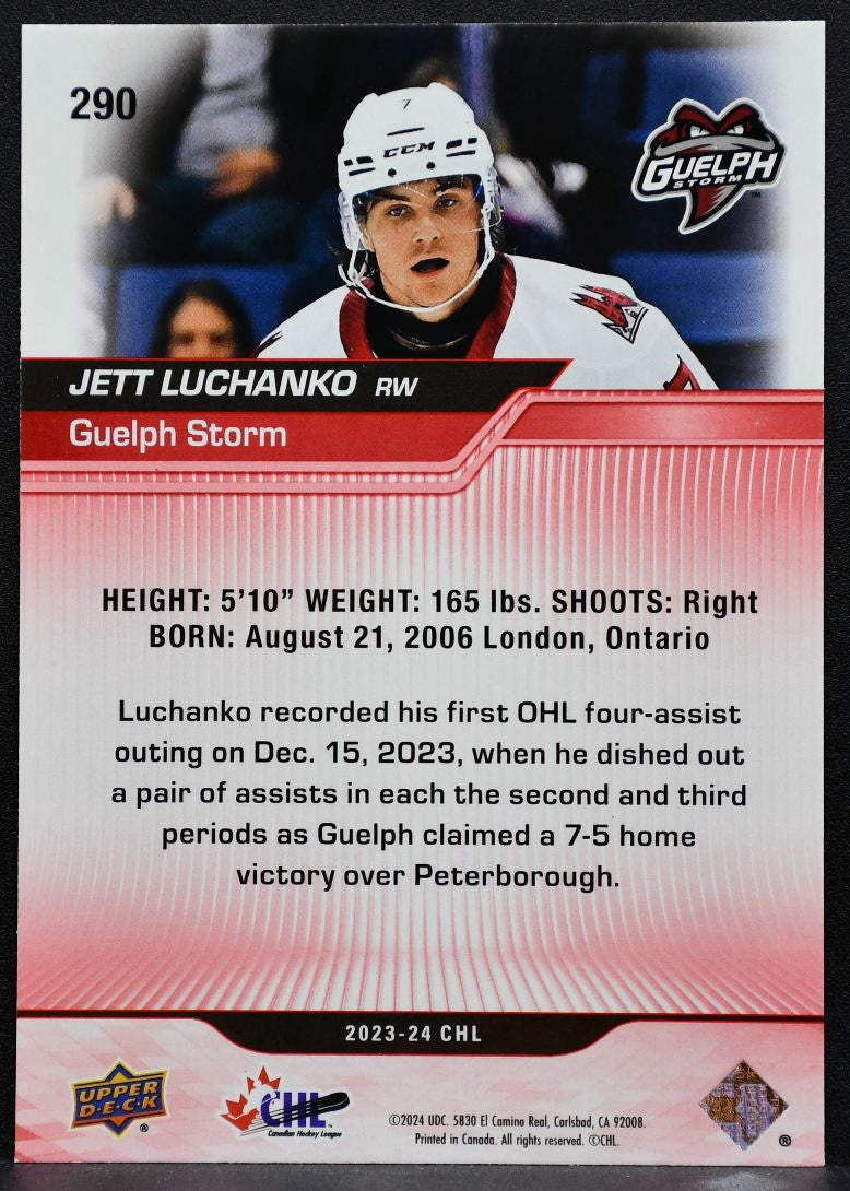 2023-24 Upper Deck CHL Exclusives Jett Luchanko 290 Guelph Storm 044/100 3109