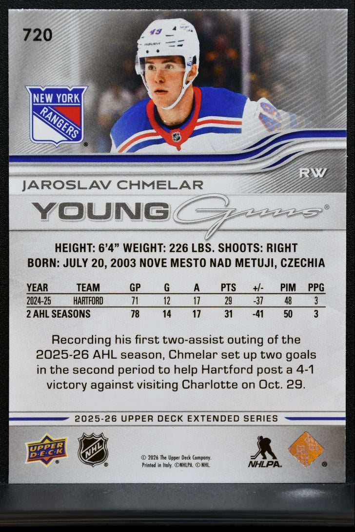 2025-26 Upper Deck Extended Series Young Guns Jaroslav Chmelar Rangers RC 1143