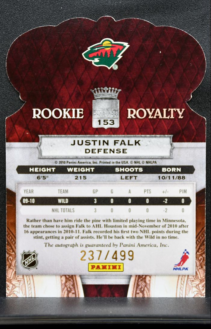 2010-11 Panini Crown Royale Rookie Auto Justin Falk 153 Wild RC Auto /499 1745