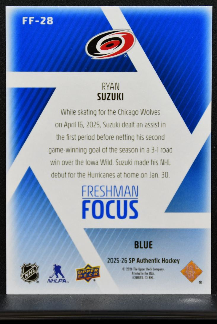 2025-26 SP Authentic Freshman Focus Blue Ryan Suzuki FF-28 Hurricanes RC 8440