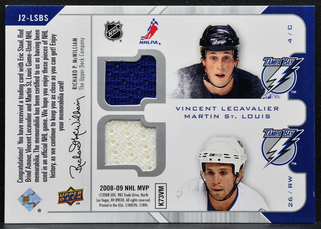 2008-09 UD MVP Two on Twos Staal/Brind'Amour/Lecavalier/St. Louis Jersey 2561