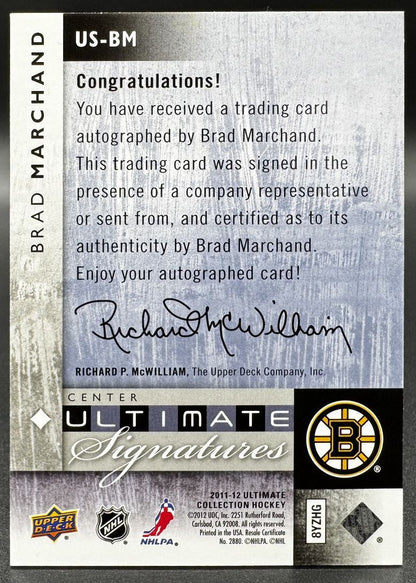 Carte autographiée Brad Marchand de la collection Ultimate The Cup UD 2012-13