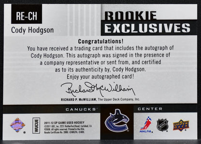 2011-12 SP Game Used Rookie Exclusives Autographs Hodgson RC Auto 072/100 1315
