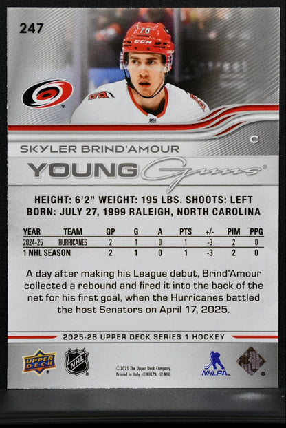 2025-26 Upper Deck Series 1 Young Guns Skyler Brind'Amour 247 Hurricanes RC 2867