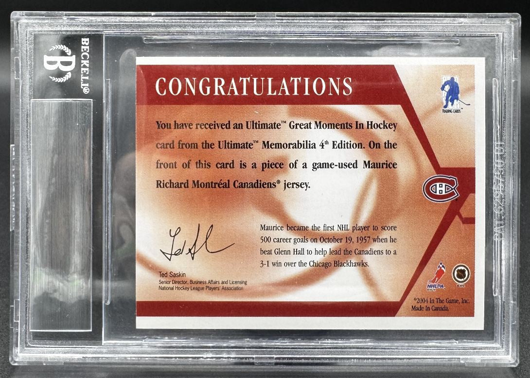 2004-05 In The Game Ultimate Great Moments in Hockey Maurice Richard /40 Jersey