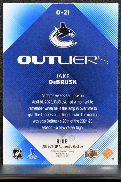 2025-26 SP Authentic Outliers Blue Jake DeBrusk O-21 Vancouver Canucks 1983
