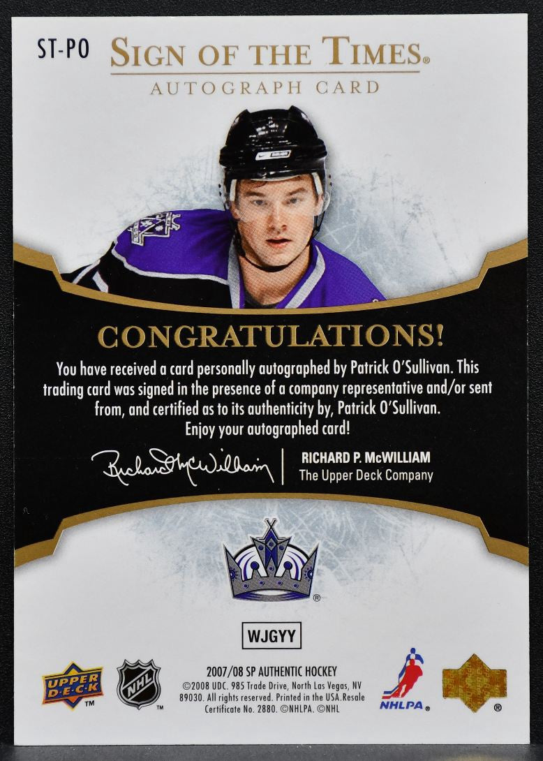 2007-08 Sp Authentic Sign of the Times Patrick O'Sullivan ST-PO Kings Auto 2329