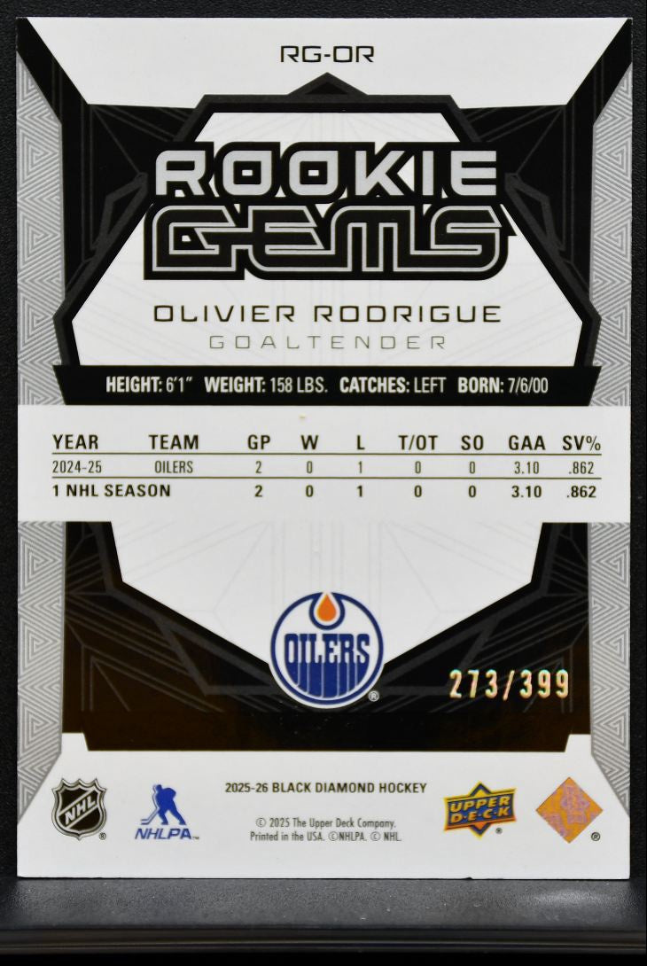 2025-26 UD Black Diamond Rookie Gems Olivier Rodrigue Oilers RC 273/399 8068