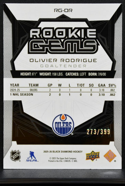 2025-26 UD Black Diamond Rookie Gems Olivier Rodrigue Oilers RC 273/399 8068