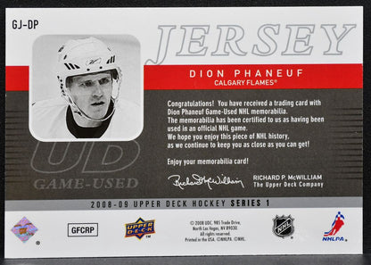 2008-09 UD Series 1 UD Game Jerseys Dion Phaneuf GJ-DP Flames Jersey 5173