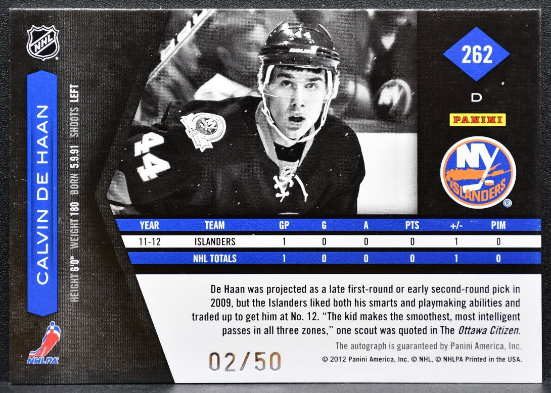 2011-12 Panini Limited Phenoms Silver Hockey de Haan RC Auto 02/50 Patch 2110